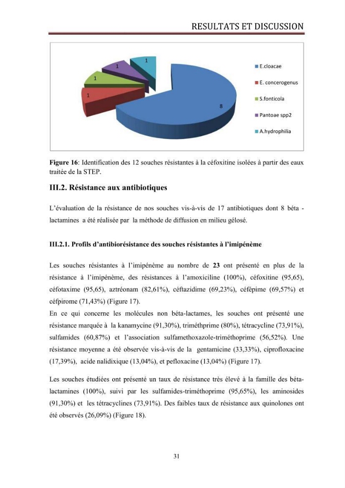 Caractérisation des mécanismes de résistance aux béta-lactamines chez des bactéries à Gram négatif isolées des eaux usées et aux traitées de la STEP de Boumerdes