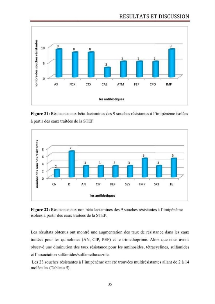 Caractérisation des mécanismes de résistance aux béta-lactamines chez des bactéries à Gram négatif isolées des eaux usées et aux traitées de la STEP de Boumerdes