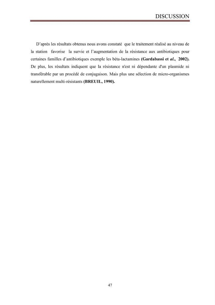 Caractérisation des mécanismes de résistance aux béta-lactamines chez des bactéries à Gram négatif isolées des eaux usées et aux traitées de la STEP de Boumerdes