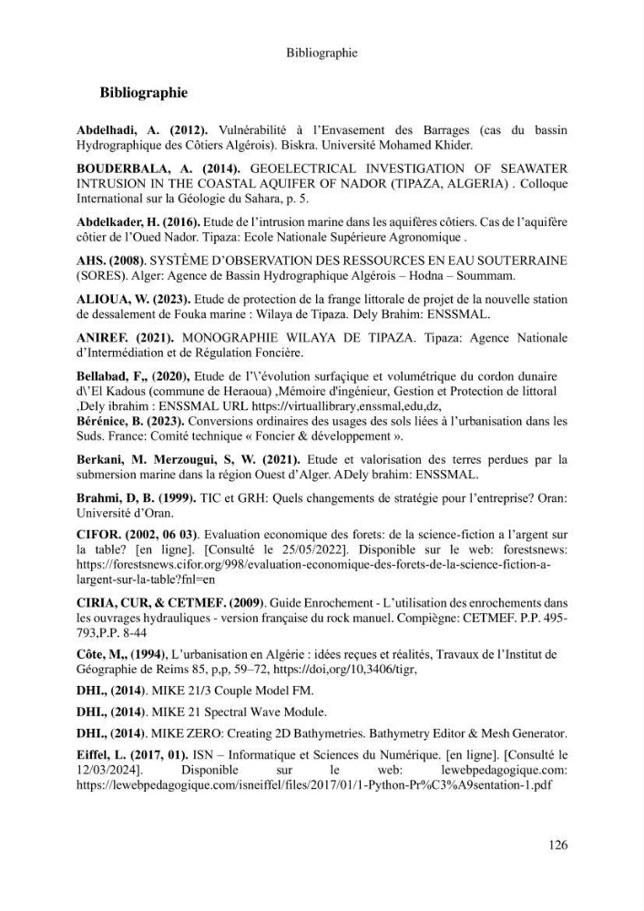 Gestion et valorisation des zones littorales à intérêt stratégique cas de la wilaya de Tipaza