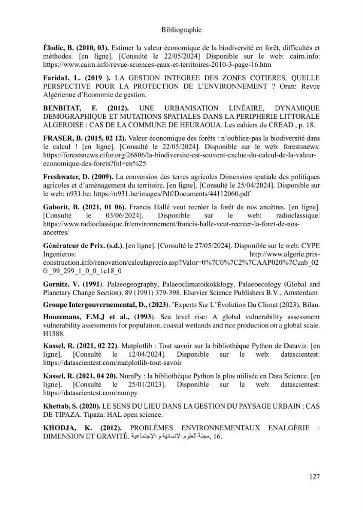 Gestion et valorisation des zones littorales à intérêt stratégique cas de la wilaya de Tipaza