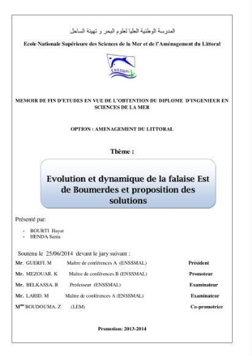 Evolution et dynamique de la falaise Est de Boumerdes et proposition des solutions Evolution et dynamique de la falaise Est de Boumerdes et proposition des solutions