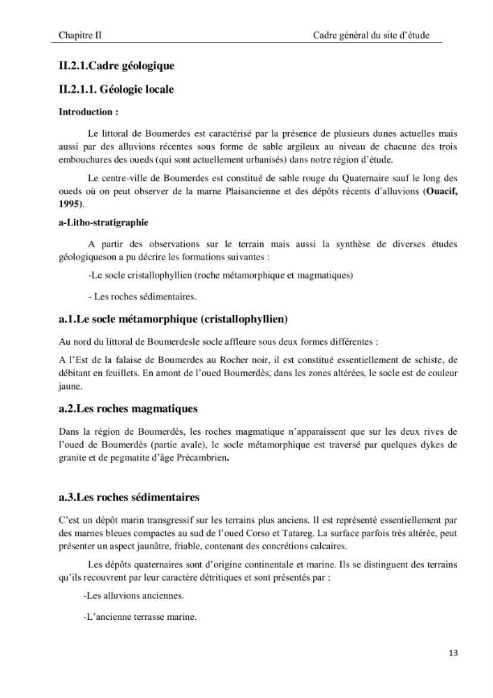 Evolution et dynamique de la falaise Est de Boumerdes et proposition des solutions
