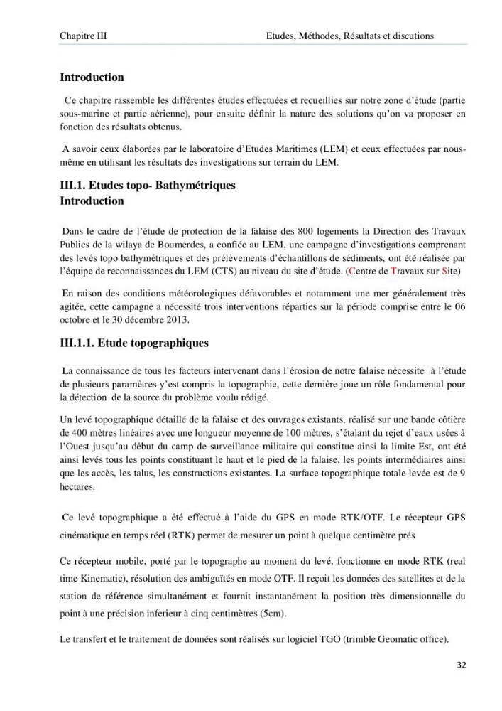 Evolution et dynamique de la falaise Est de Boumerdes et proposition des solutions
