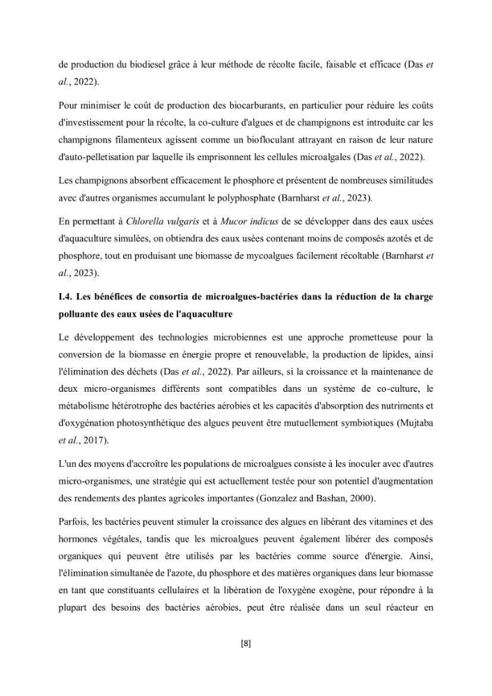 Étude l\'éfficacité épuratoire de consortia microalgues - bactéries dans le traitement des eaux usées aquacoles