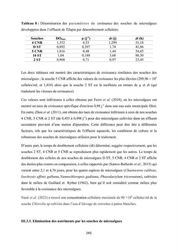 Étude l\'éfficacité épuratoire de consortia microalgues - bactéries dans le traitement des eaux usées aquacoles