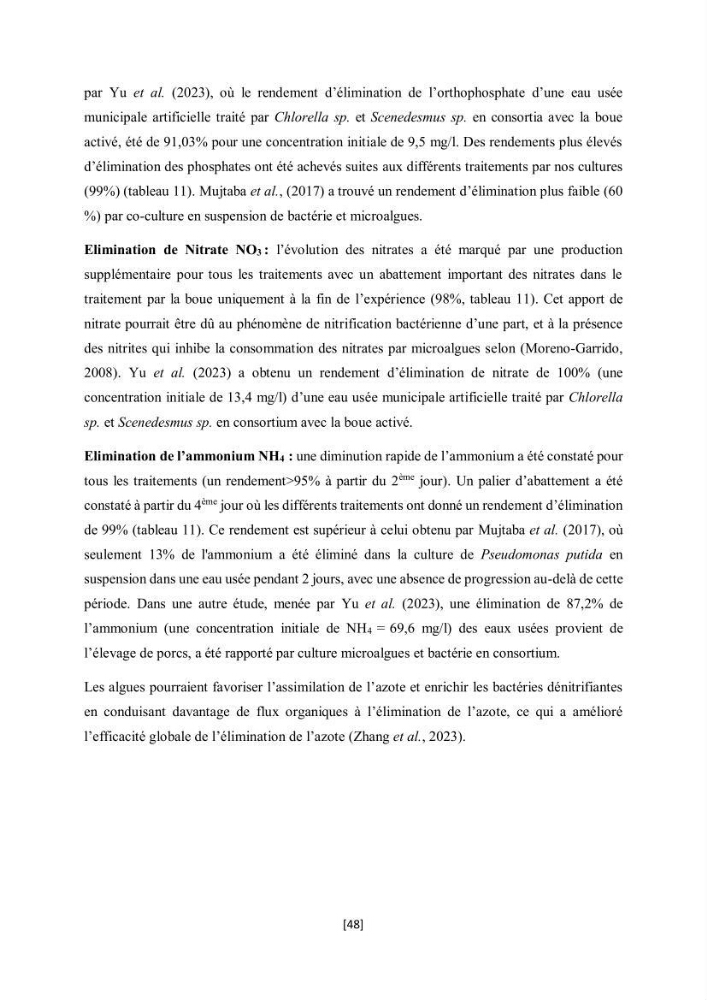 Étude l\'éfficacité épuratoire de consortia microalgues - bactéries dans le traitement des eaux usées aquacoles
