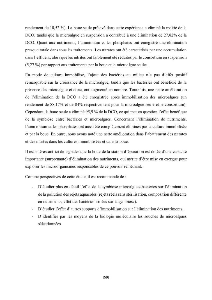 Étude l\'éfficacité épuratoire de consortia microalgues - bactéries dans le traitement des eaux usées aquacoles