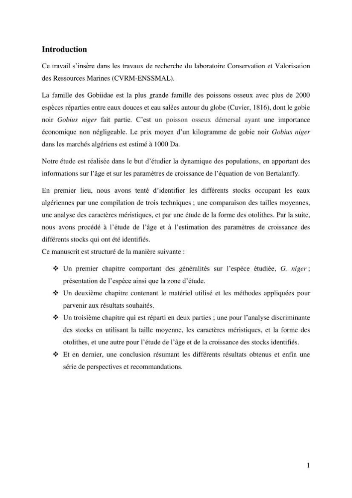 Contribution à l’étude du gobie noir Gobius niger L., 1785 (Actinopterygii, Gobiiformes) de la côte algérienne : dynamique des populations.