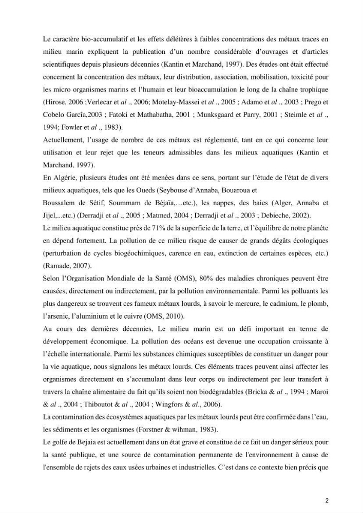 Monitoring de la pollution inorganique par les métaux dans le golf de Bejaia