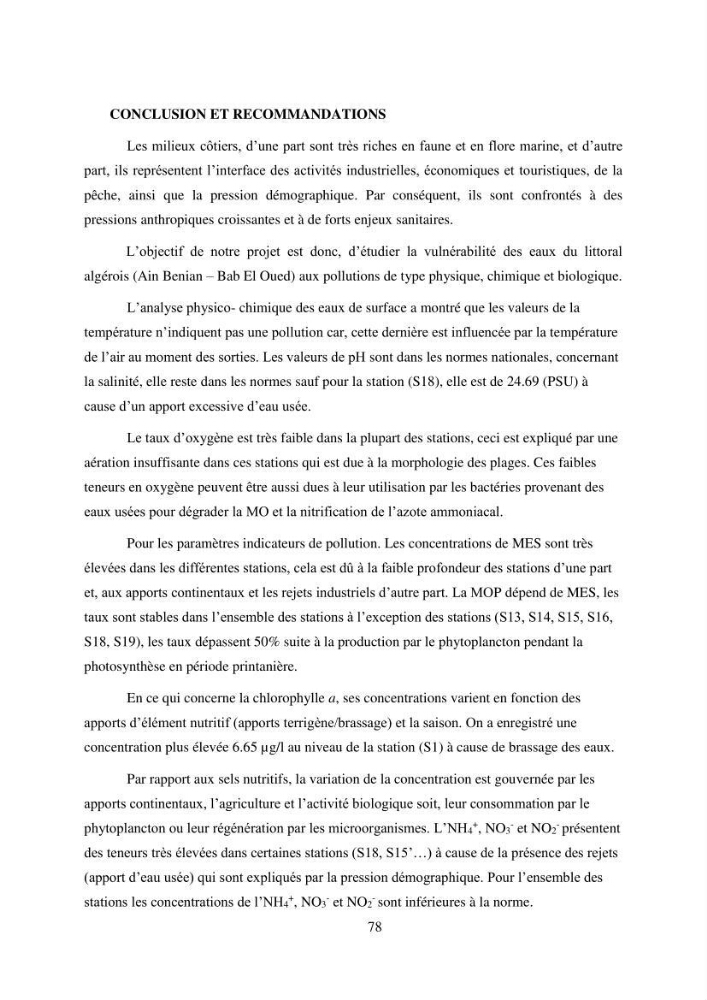 Qualité physico-chimique et bactériologique des eaux littorales