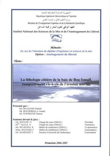 La lithologie de la baie de Bou Ismail, comportement vis-à-vis de l'érosion marine La lithologie de la baie de Bou Ismail, comportement vis-à-vis de l'érosion marine