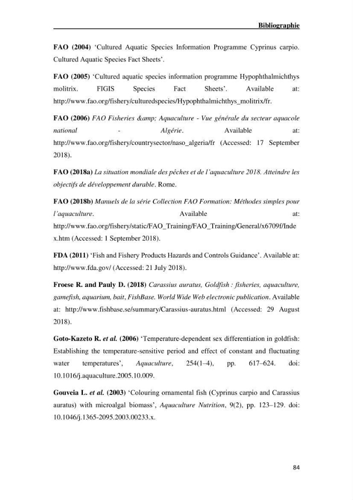 Maîtrise et suivi de la reproduction artificielle de quelques espèces de la famille des cyprinidés.