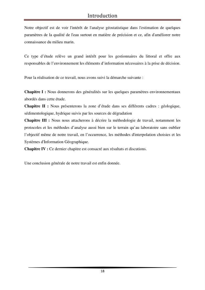 Analyse géostatistique de quelques paramètres de pollution côtière dans la baie de Bou-Ismail: