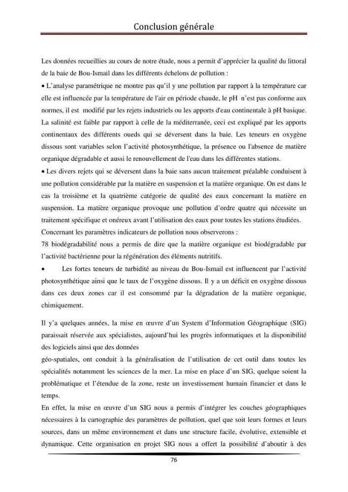 Analyse géostatistique de quelques paramètres de pollution côtière dans la baie de Bou-Ismail:
