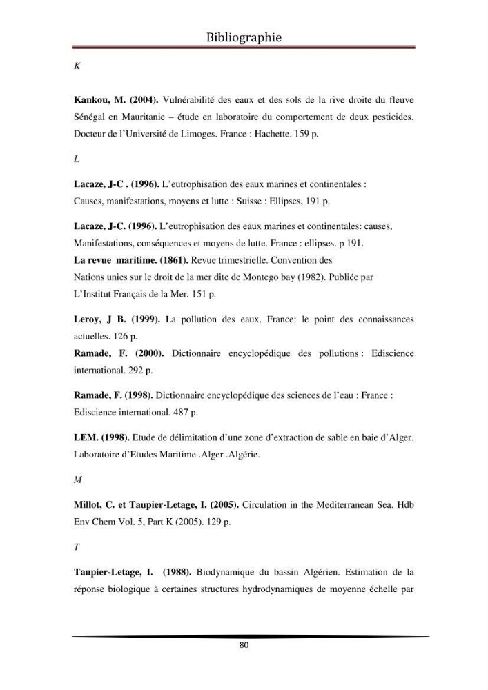 Analyse géostatistique de quelques paramètres de pollution côtière dans la baie de Bou-Ismail: