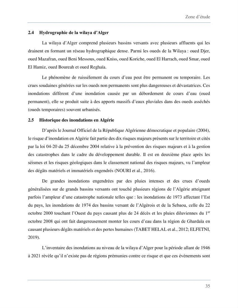 Etude de la vulnérabilité de la wilaya d’Alger aux inondations et estimation de leur variabilité spatio-temporelle