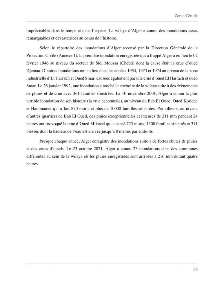 Etude de la vulnérabilité de la wilaya d’Alger aux inondations et estimation de leur variabilité spatio-temporelle