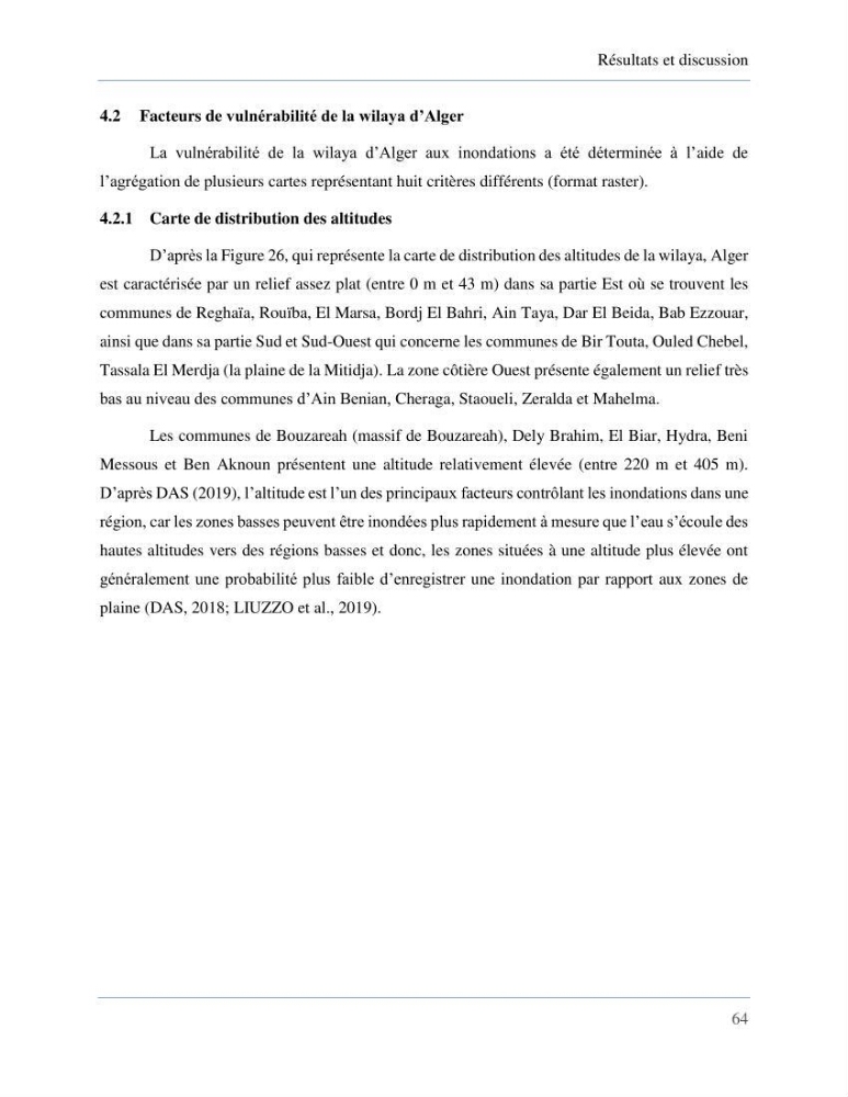 Etude de la vulnérabilité de la wilaya d’Alger aux inondations et estimation de leur variabilité spatio-temporelle