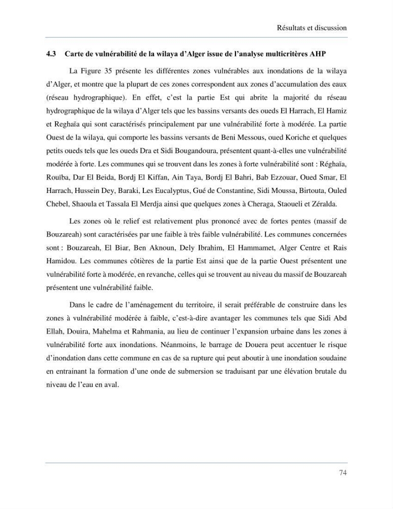 Etude de la vulnérabilité de la wilaya d’Alger aux inondations et estimation de leur variabilité spatio-temporelle
