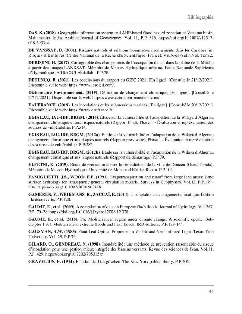 Etude de la vulnérabilité de la wilaya d’Alger aux inondations et estimation de leur variabilité spatio-temporelle