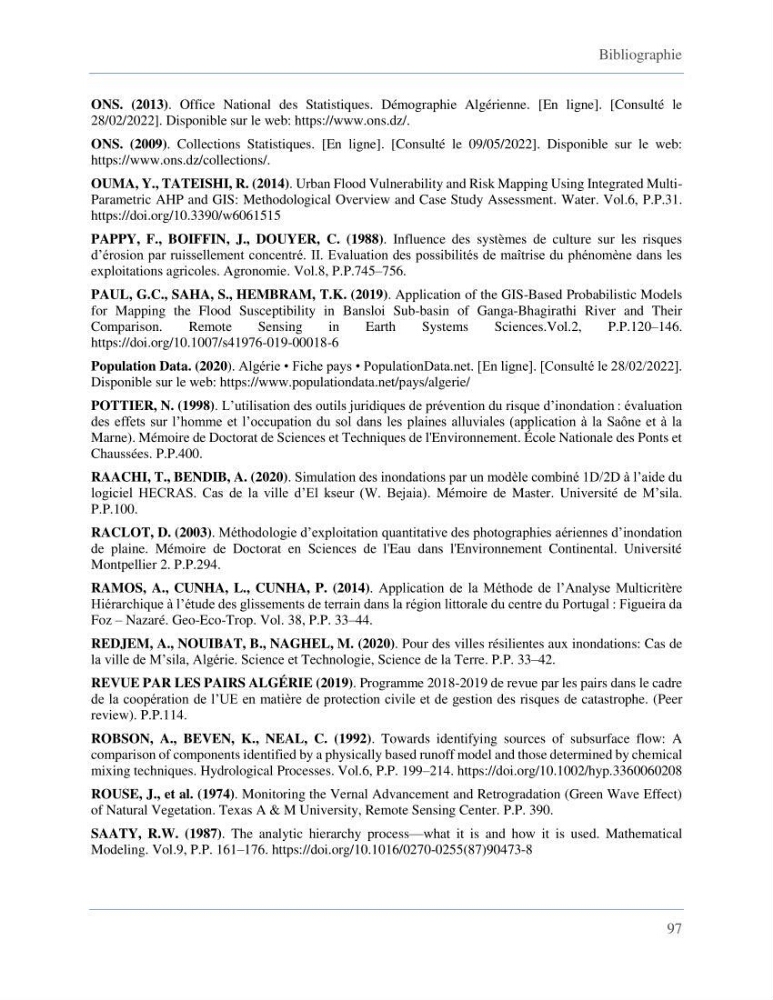 Etude de la vulnérabilité de la wilaya d’Alger aux inondations et estimation de leur variabilité spatio-temporelle