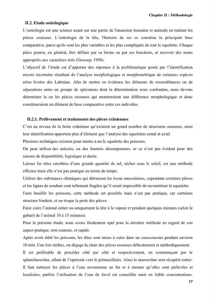 Contribution à l\'identification des pièces crâniènes et à l\'élaboration d\'une base de données ostéologiques.: cas des labridae, dans le bassin algerien
