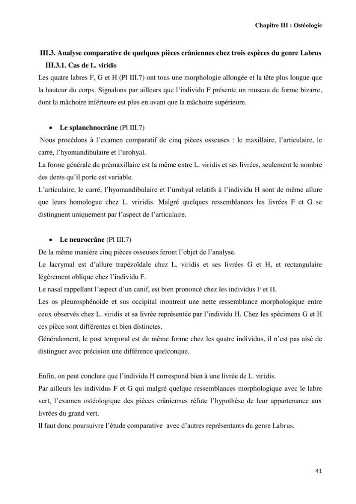 Contribution à l\'identification des pièces crâniènes et à l\'élaboration d\'une base de données ostéologiques.: cas des labridae, dans le bassin algerien