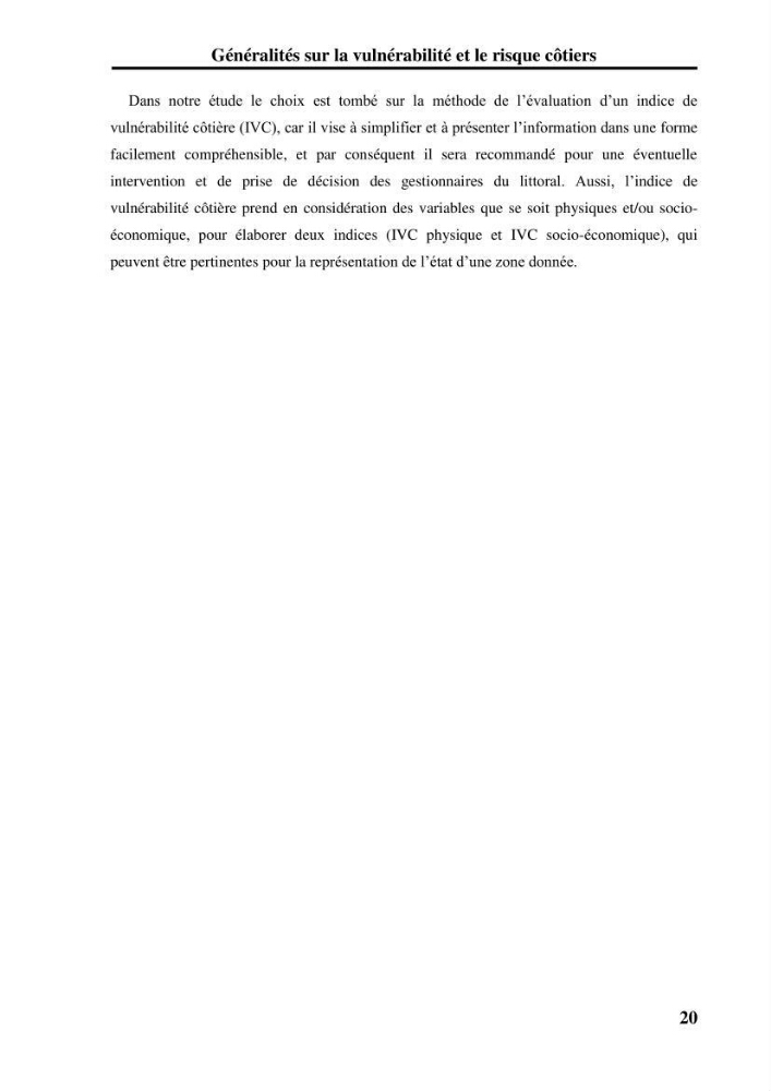 Evaluation de la vulnérabilité côtière du Parc National de Taza (wilaya de Jijel)