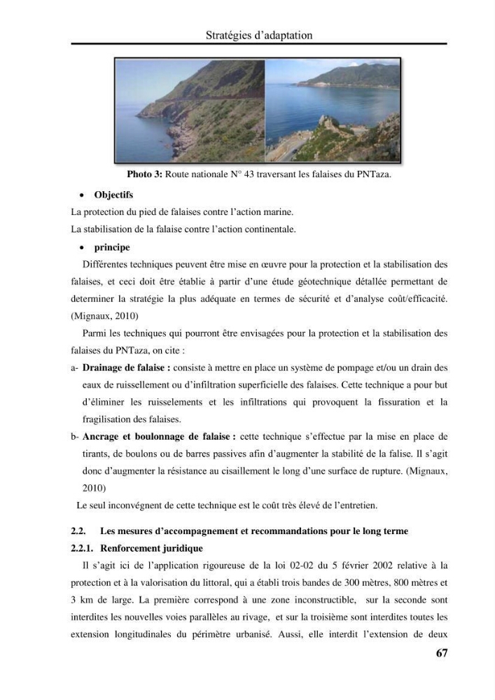 Evaluation de la vulnérabilité côtière du Parc National de Taza (wilaya de Jijel)
