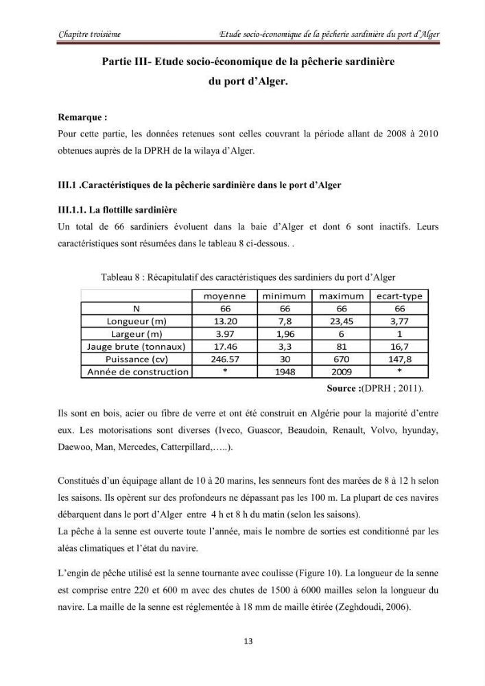 Etude socio-économique de la pêcherie sardinière du port d\'Alger