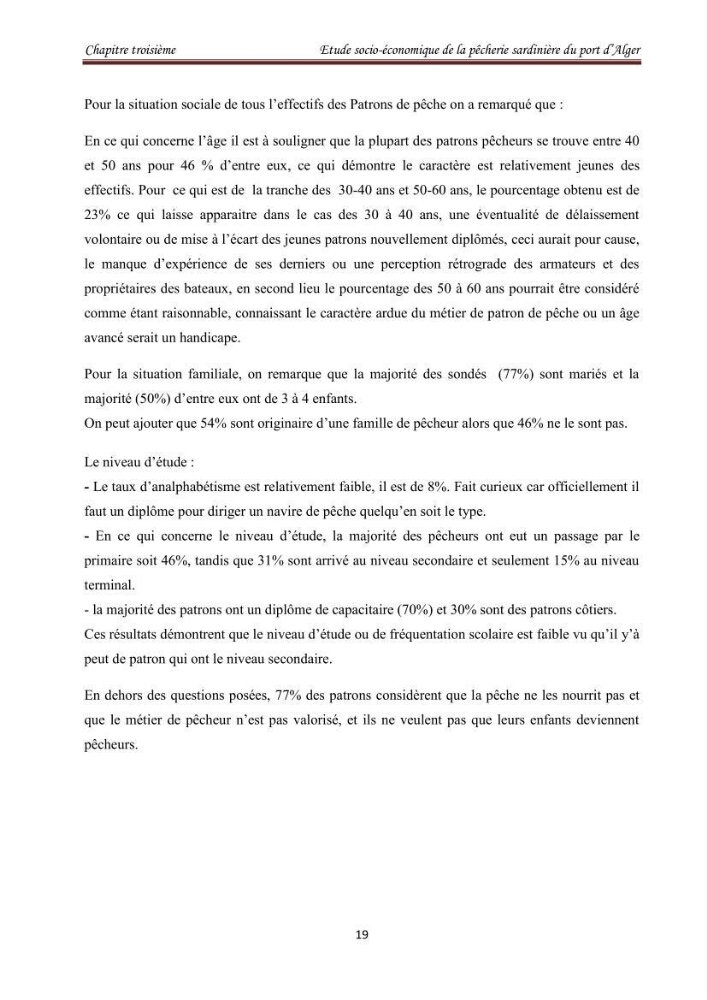 Etude socio-économique de la pêcherie sardinière du port d\'Alger
