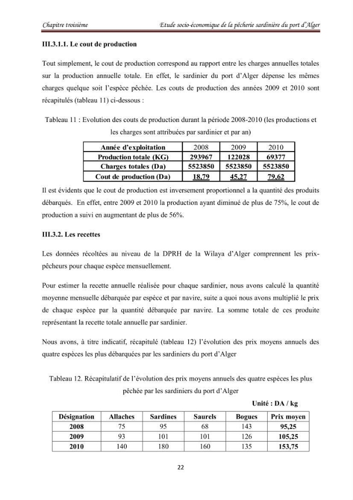 Etude socio-économique de la pêcherie sardinière du port d\'Alger