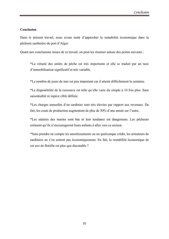 Etude socio-économique de la pêcherie sardinière du port d\'Alger