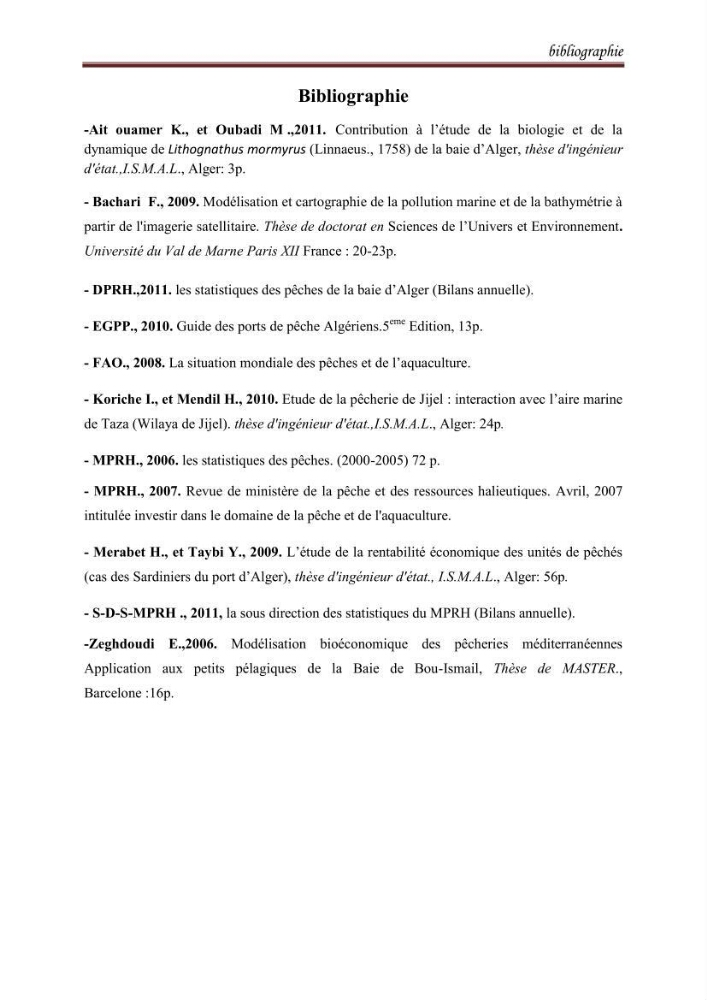 Etude socio-économique de la pêcherie sardinière du port d\'Alger
