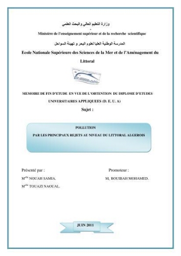 Pollution par les principaux rejets au niveau du littoral algerois Pollution par les principaux rejets au niveau du littoral algerois