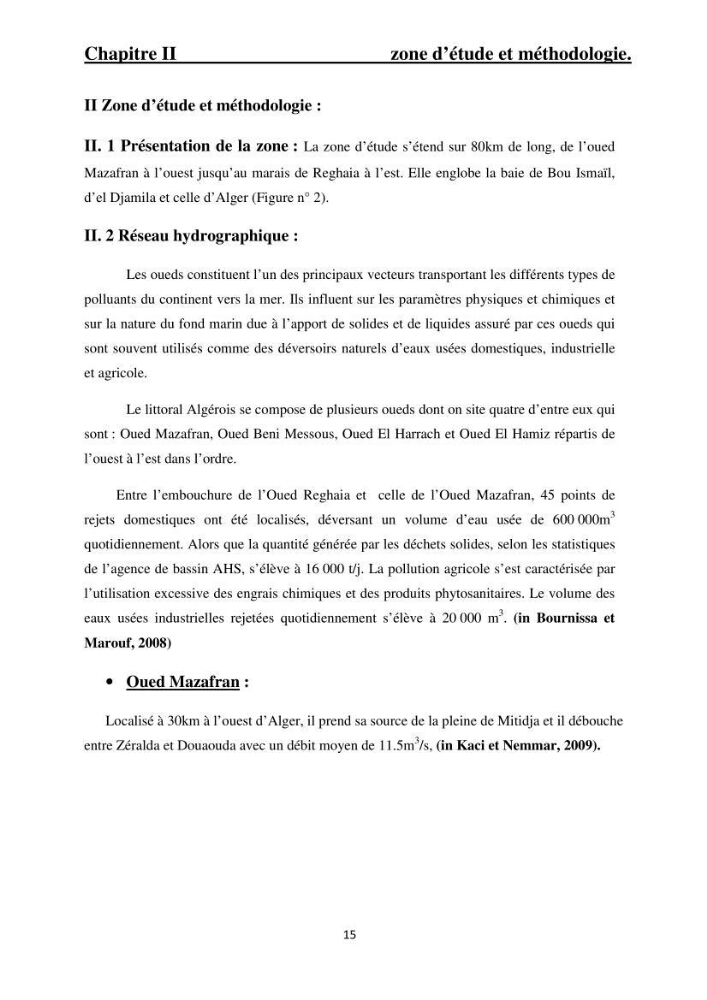 Pollution par les principaux rejets au niveau du littoral algerois
