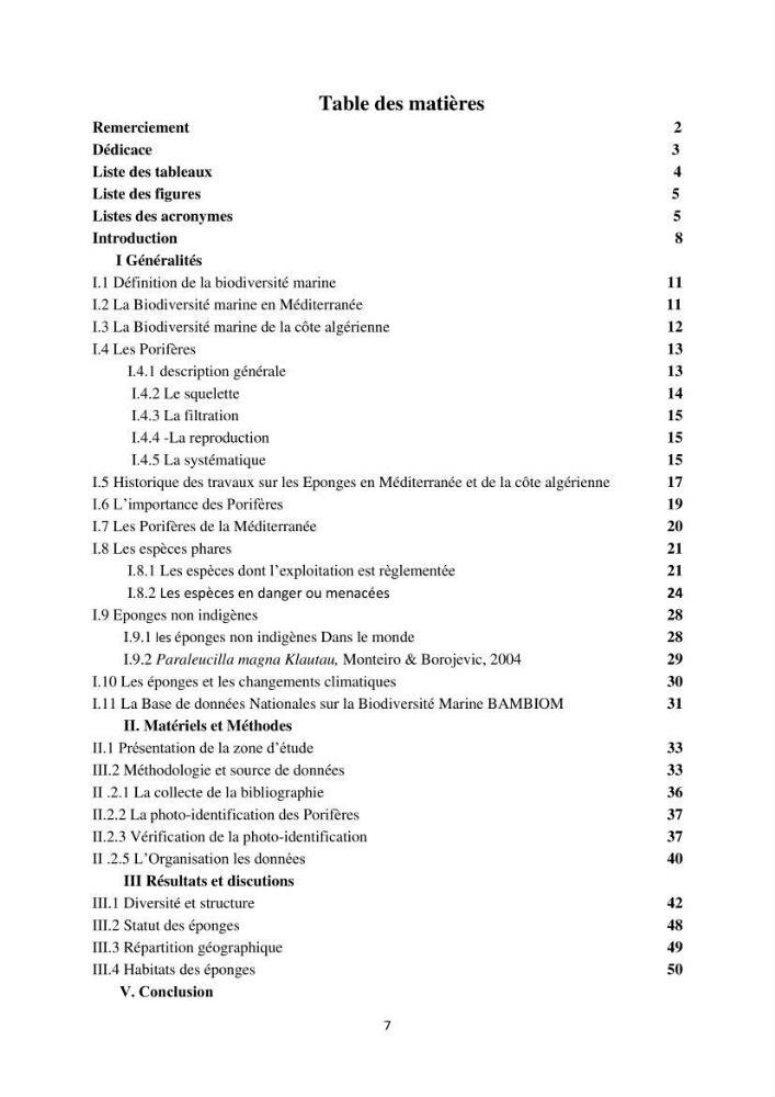 Elaboration d’un inventaire-référentiel national des Porifères de la côte algérienne: