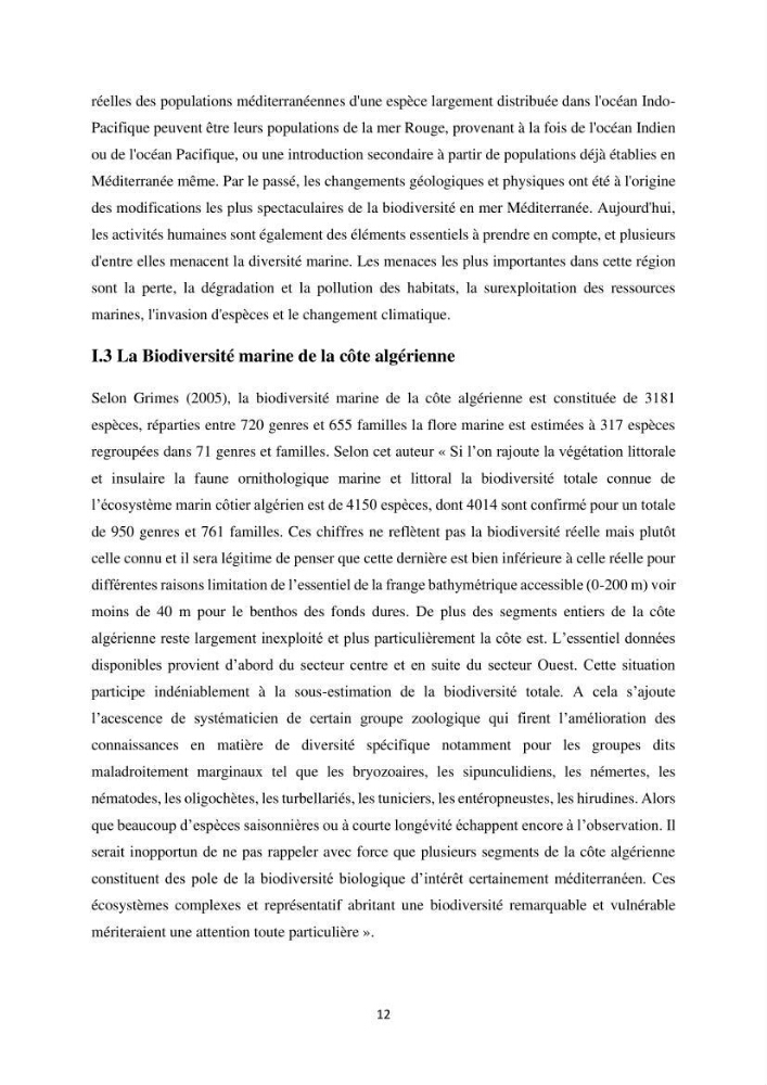 Elaboration d’un inventaire-référentiel national des Porifères de la côte algérienne: