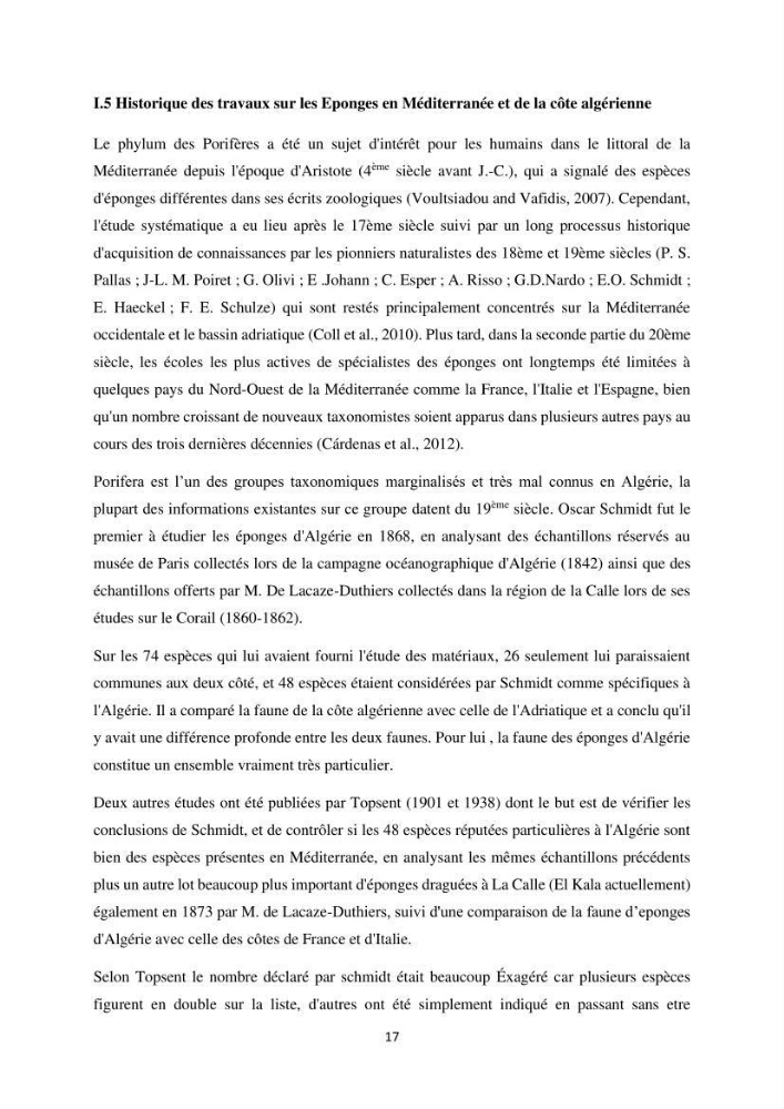 Elaboration d’un inventaire-référentiel national des Porifères de la côte algérienne: