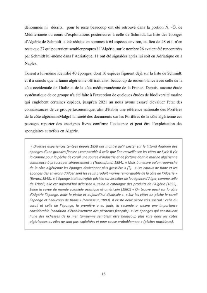 Elaboration d’un inventaire-référentiel national des Porifères de la côte algérienne:
