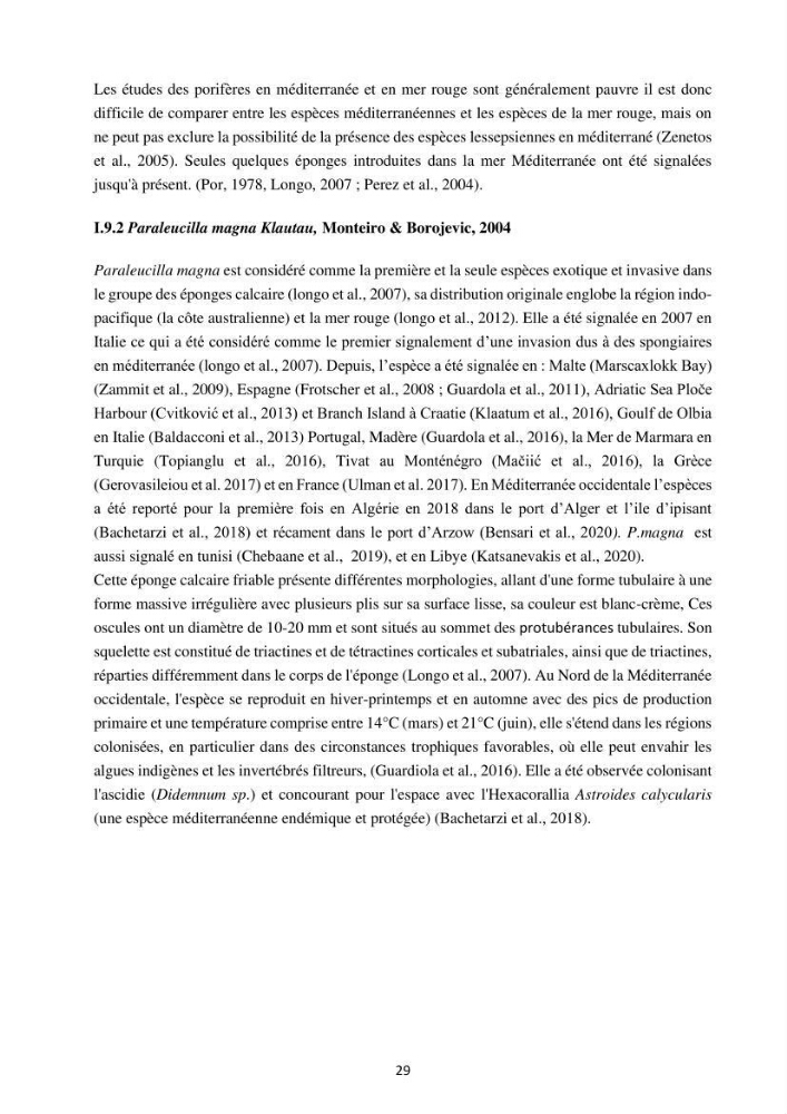 Elaboration d’un inventaire-référentiel national des Porifères de la côte algérienne: