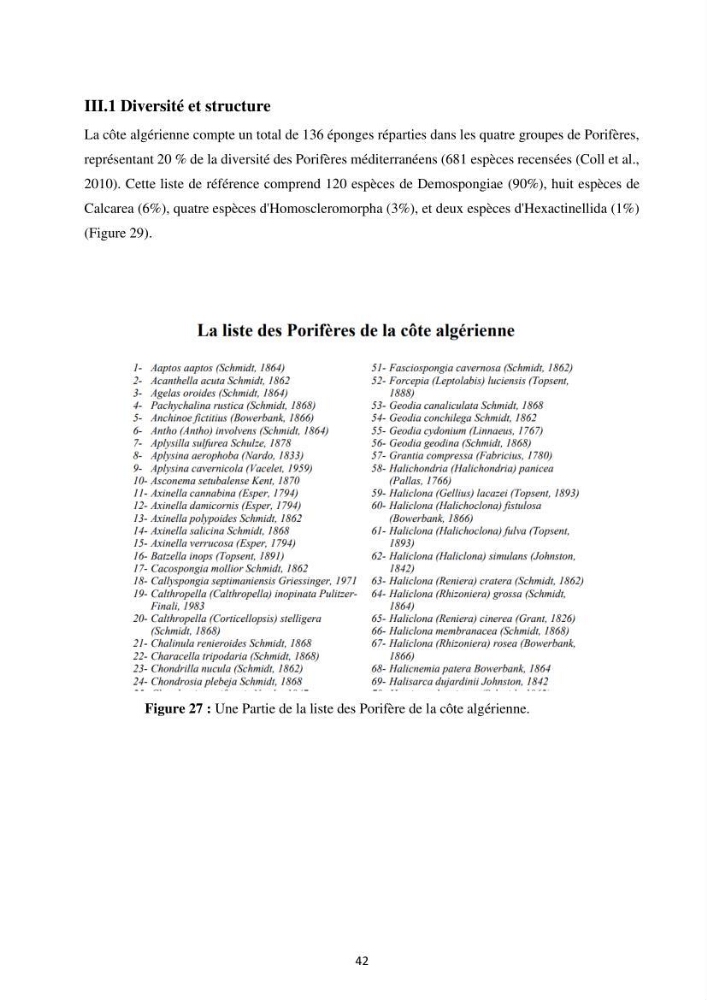 Elaboration d’un inventaire-référentiel national des Porifères de la côte algérienne: