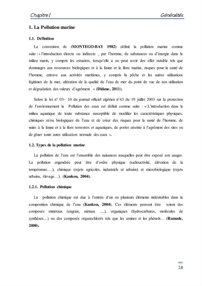 Evaluation de l\'étatt de la pollution des eaux superficielles du bassin Mustapha: Port d\'Alger