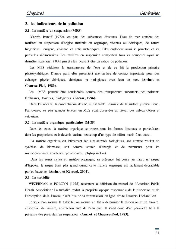 Evaluation de l\'étatt de la pollution des eaux superficielles du bassin Mustapha: Port d\'Alger