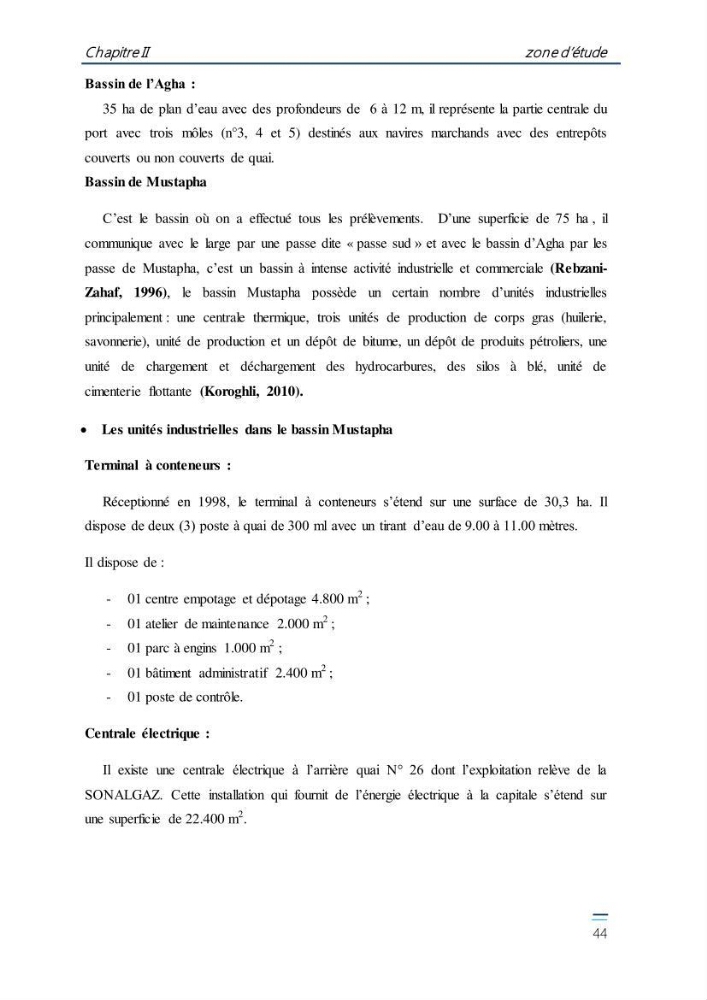 Evaluation de l\'étatt de la pollution des eaux superficielles du bassin Mustapha: Port d\'Alger