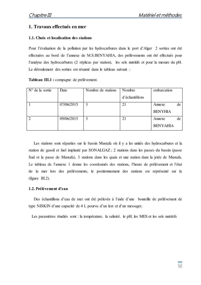 Evaluation de l\'étatt de la pollution des eaux superficielles du bassin Mustapha: Port d\'Alger