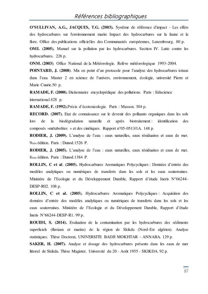 Evaluation de l\'étatt de la pollution des eaux superficielles du bassin Mustapha: Port d\'Alger