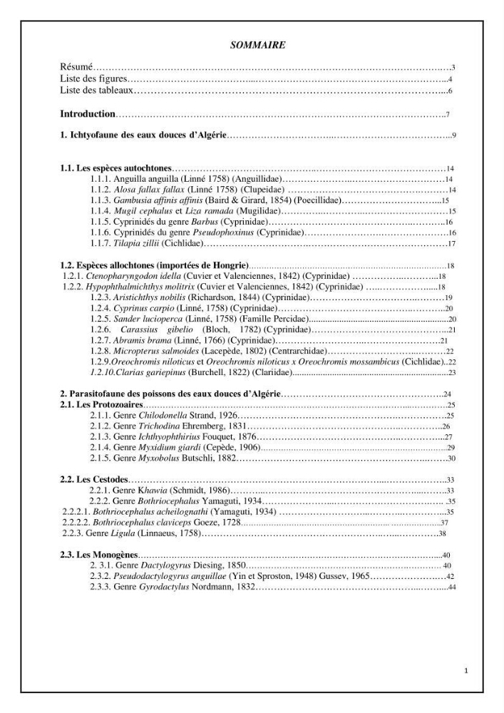 Inventaire de la parasitofaune des poissons dulcicoles d\'Algérie