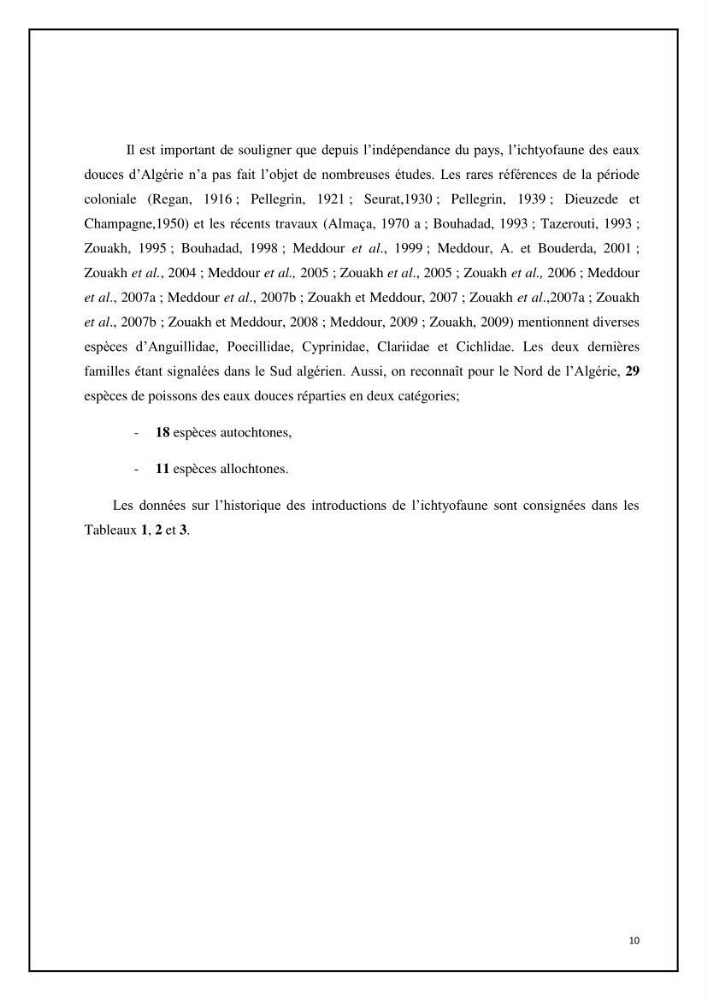 Inventaire de la parasitofaune des poissons dulcicoles d\'Algérie